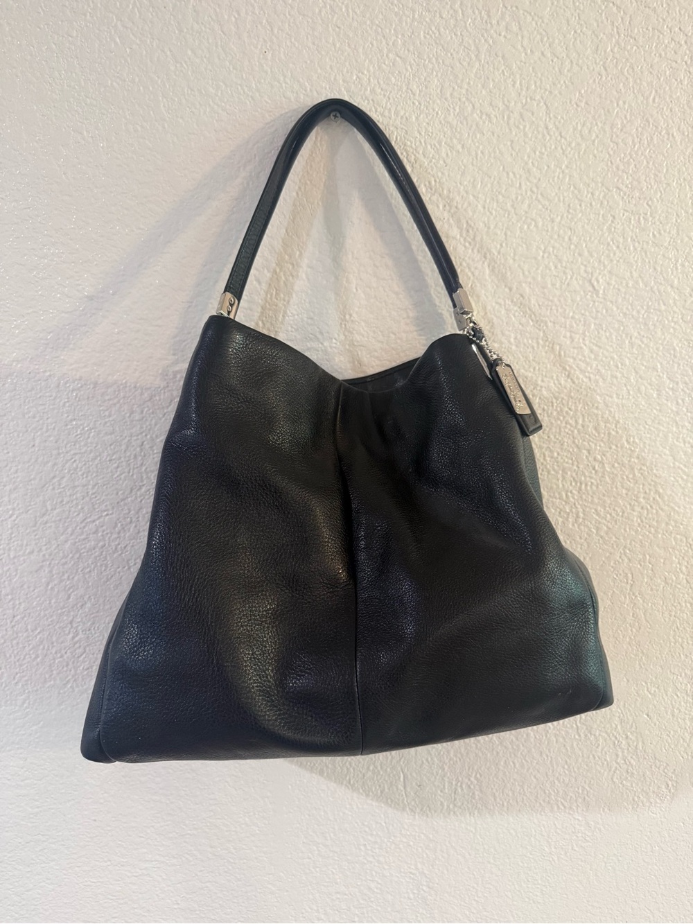 Coach Black Pebbled Leather Shoulder Bag with Silver Hardware